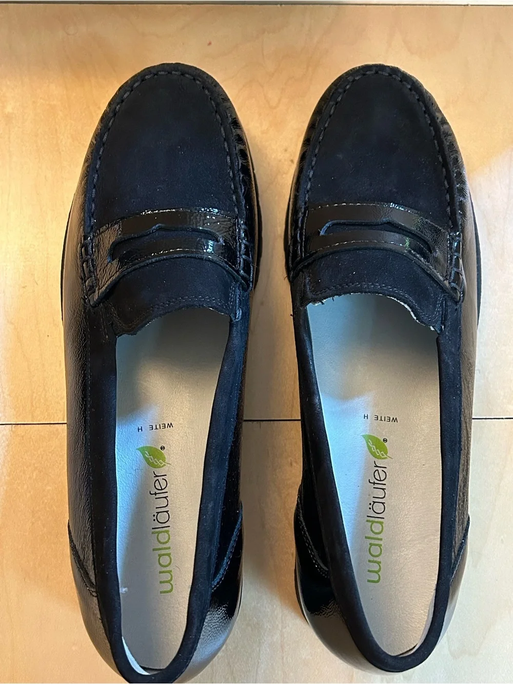 NWOT Waldläufer Helgi Black Patent Leather/Suede Loafer- UK 5 /US 7-7.5 /EU 38